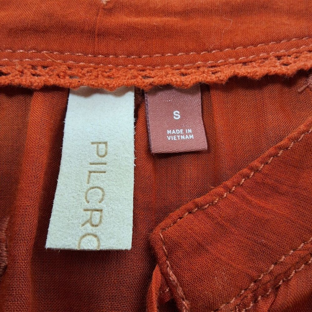 Anthropologie Pilcro Womens S Orange Diamond Embroidered Tiered‎ Tunic Top Boho - Picture 7 of 9